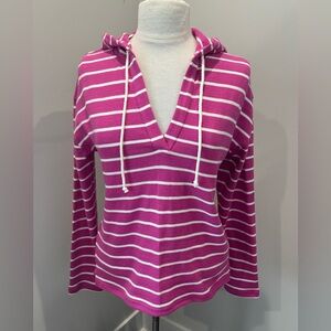 J. Crew Pink White Striped Women's Hooded Top Long Sleeve Tee Hoodie Small